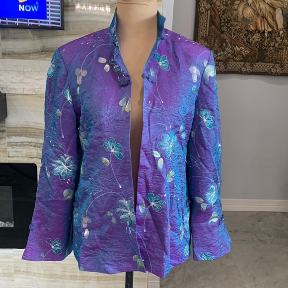 Elaine Collection Purple Silk Open Front Jacket. Size S (855) - Picture 5 of 9